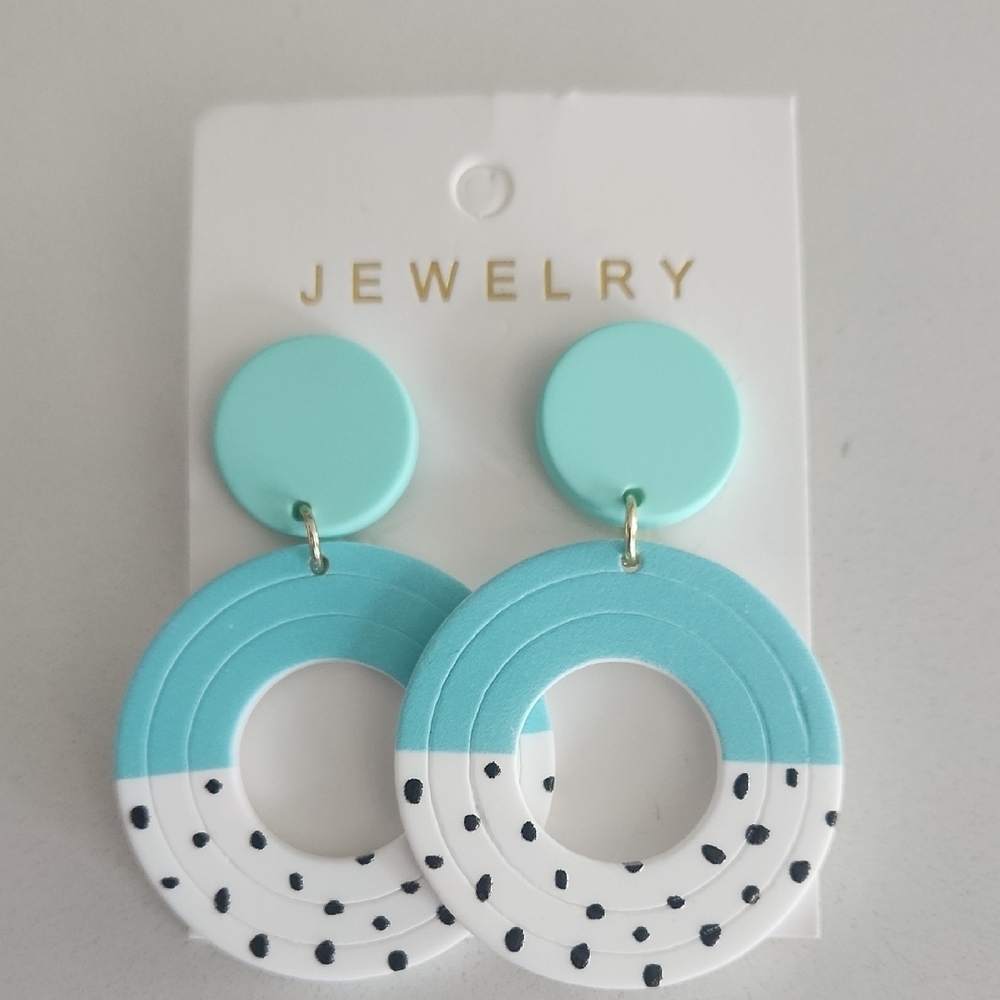 Turquoise and White Circle Earrings
